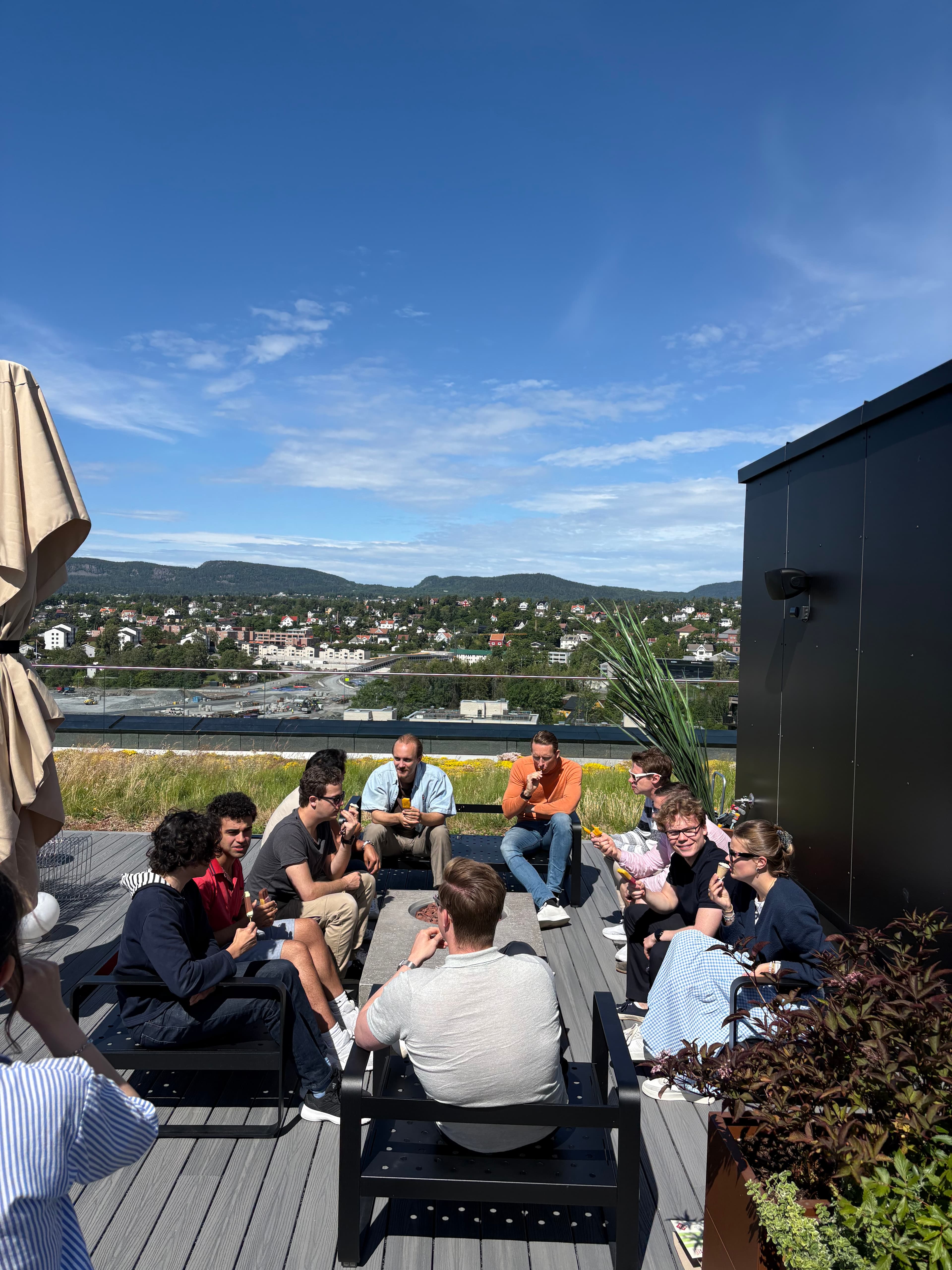 Rooftop networking session overlooking the Oslo fjord