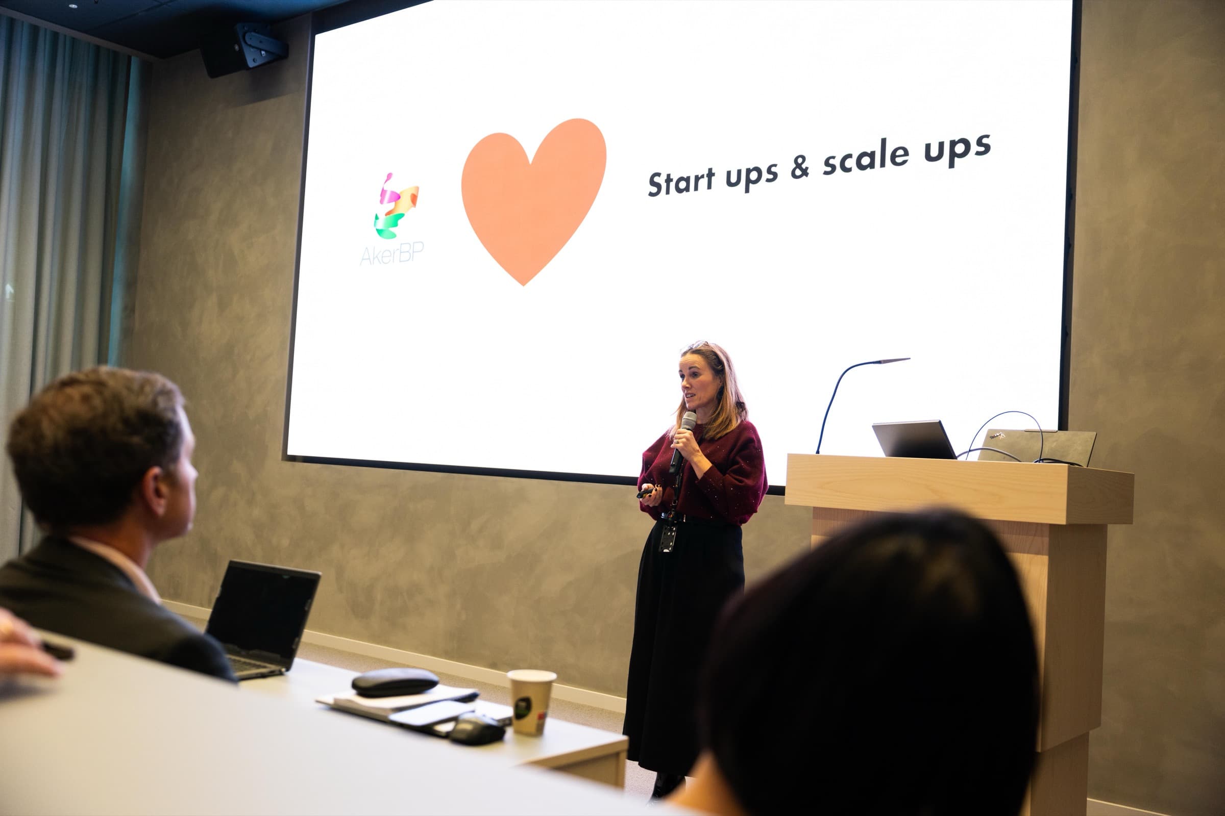 Aker BP industry partner presenting on engagement with startups and scaleups
