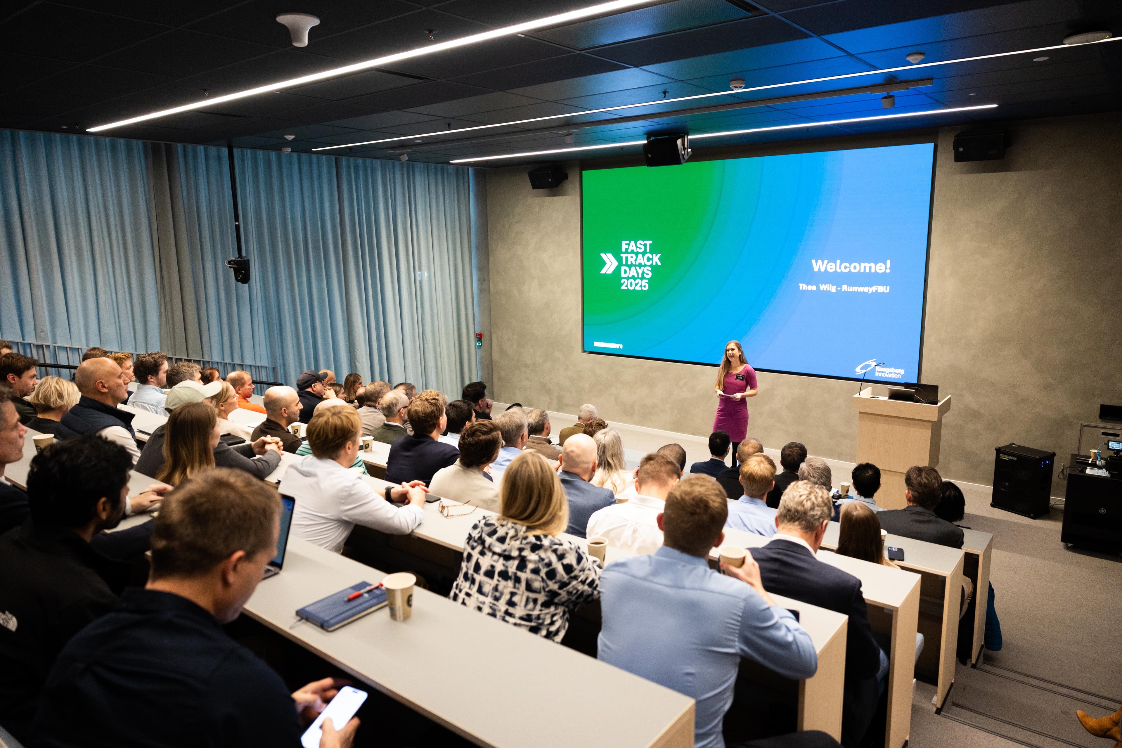 Speaker opening Fast Track Days 2025 in the Aker Tech House auditorium